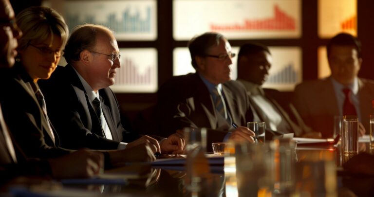 Μέτοχοι στο τραπέζι συνεδριάσεων κατά τη διάρκεια γενικής συνέλευσης